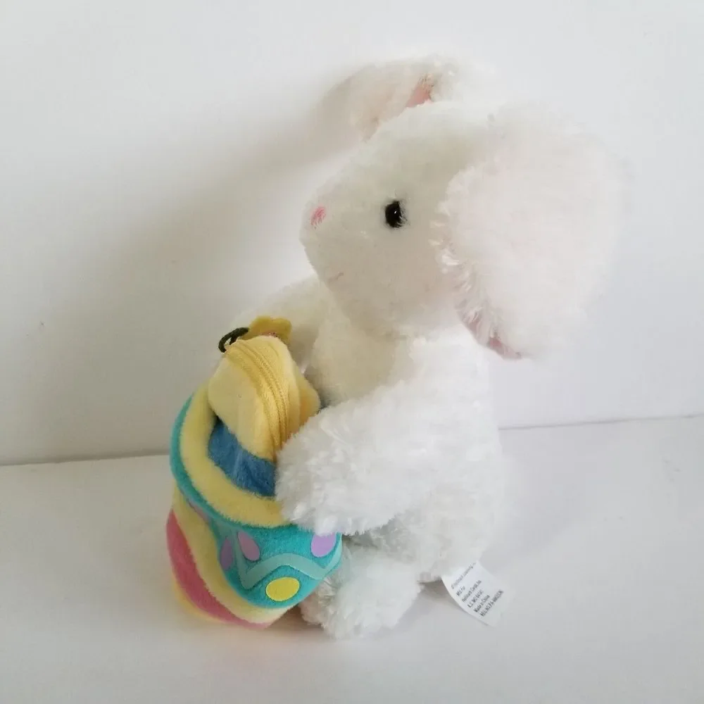 Hallmark White Easter Bunny Rabbit plush egg purse pouch zippered pocket 8